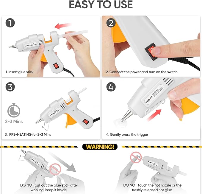 ROMECH 20W Mini Hot Glue Gun with 30 Glue Sticks Set, Fast Preheating Hot Glue Gun Kit Heavy Duty Gluegun for Craft, DIY, Repairs (White)