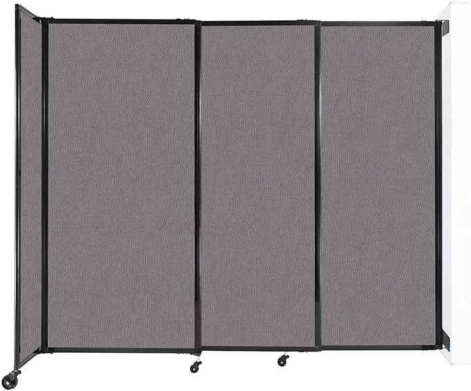 Wall-Mounted Sliding StraightWall Room Divider | Adjustable Widths | Locking Wheels | Room Separator | Up to 7'2" Wide x 6' Tall Slate Fabric Panels