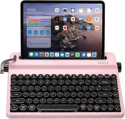 YUNZII QL75 Wireless Typewriter Hot Swap Retro Mechanical Keyboard,Punk Round Keycaps,RGB Backlit QMK/VIA Programmable,Multi-Device Keyboard with 2.4GHz/Type-C/BT5.0 (Pink, Onyx Switch)