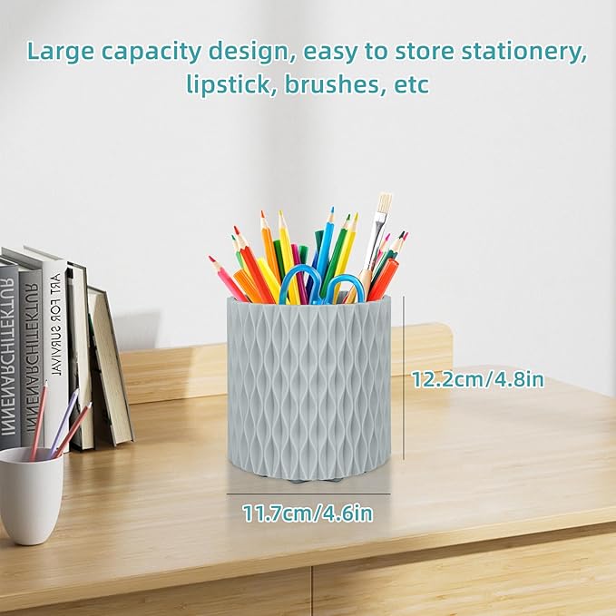 Grey Pen Holder for Desk, 360 Degree Rotating Desk Organizer with 5 Compartments, Pen Pencil Makeup Brush Holder, Cosmetics Lipsticks Pen Organizer for Home Office School