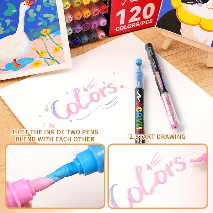 72 Colors Acrylic Paint Markers, Soft Brush Tip Acrylic Markers Set, Paint Pens for Wood, Fabric, Canvas, Glass, Stone, Canvas, Rock Painting and DIY Crafts Art Supplies