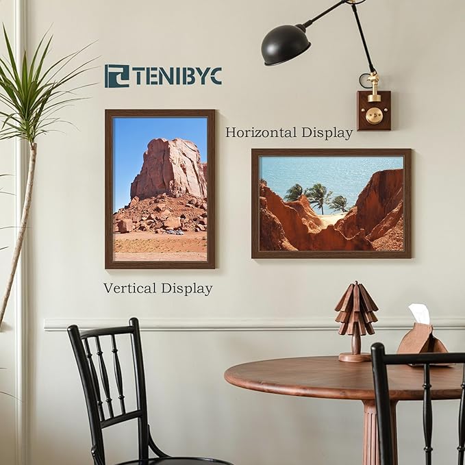 12x18 Frame Set of 4 - Brown Grain, Natural Wood & HD Tempered Glass, 12x18 Poster Frame, Vertical & Horizontal Wall Hanging