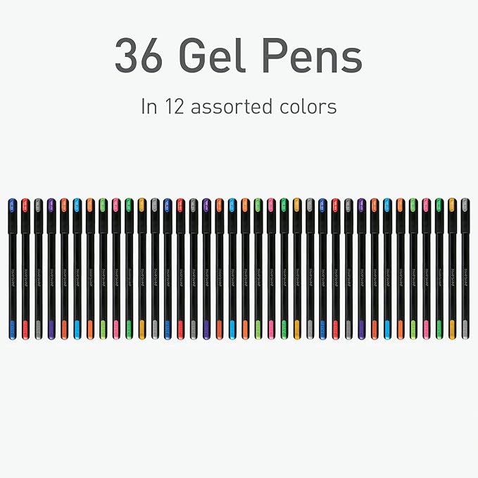 Pentonic Gel Pens, 36 Count, Assorted Colored Ink (12 Colors, 3 Of Each Color), Medium & Fine Point, Smooth Writing For Journaling (1002357)