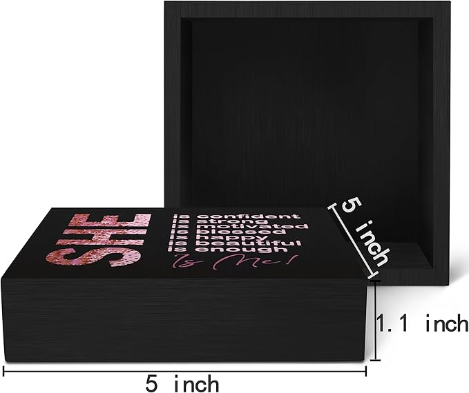 SRADMO Inspirational Woman Affirmation Wood Box Sign, Feminist Gifts, Female Women Empowerment Gifts, Motivational Positive Theme Wooden Block Box Sign Decoration for Home Shelf Table Decor