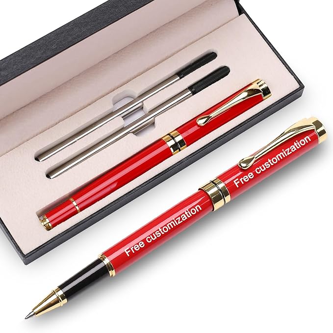 YIVONKA Personalized custom pen Luxury pens Free Engraving roller Ballpen,Ballpoint pen,office ballpoint pen, Black Ink,Gifts for Men,Women, Classy Gift Box (Red)