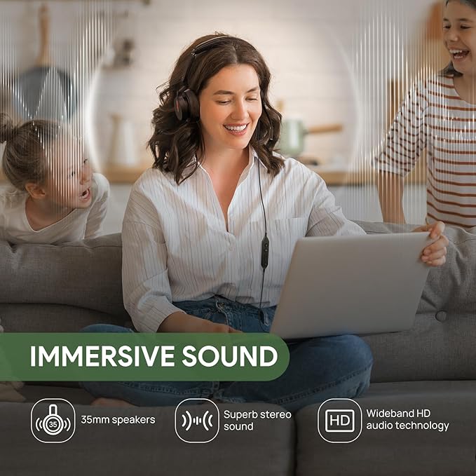 Yealink UH46 Mono USB Wired Headset with 3 Noise Cancelling Microphones for PC/Computer/Laptop, Teams Certified,Mute Call Button for Home Office Online Meetings, Plug & Play USB-C/A