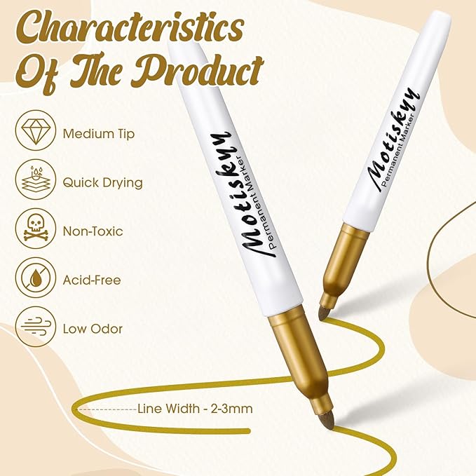 48 Pcs Metallic Permanent Markers Bulk Metallic Marker Pens Medium Tip Quick Dry Paint Pen for Classroom DIY Crafts Artist Illustration Gift Card Making(Gold)