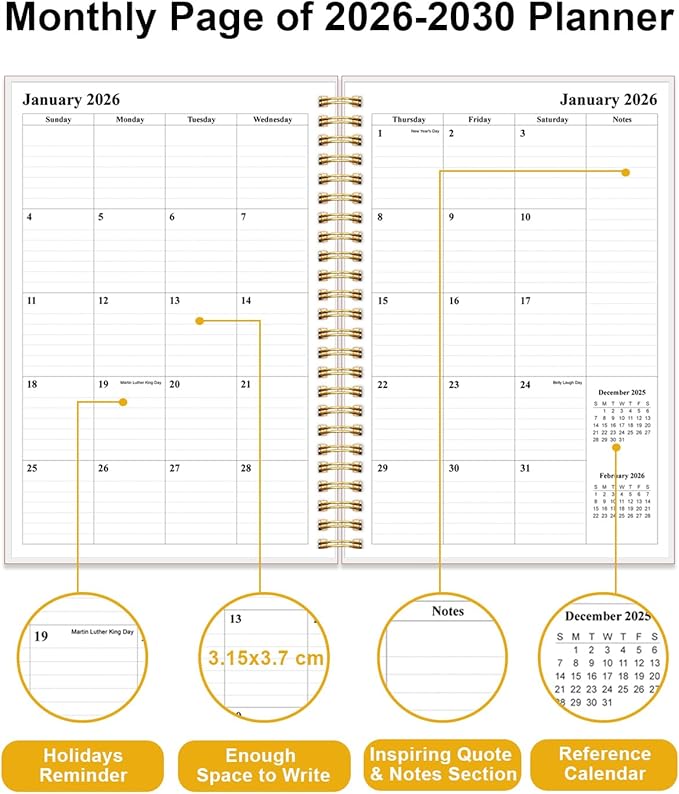 2026-2030 Monthly Planner - 60 Month PLanner Calendar from January 2026 to December 2030, 5 Year Planner 2026-2030 with Flexible Cover, Inner Pocket, Perfect for Home | School | Office, 5.8" x 8.5", Green