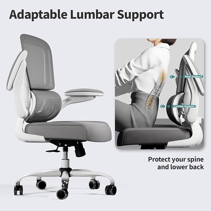 TRALT Office Chair - Ergonomic Desk Chair with Adjustable Lumbar Support, Mesh Computer Chair, Executive Chairs for Home Office Comfortable Lumbar Support (White)