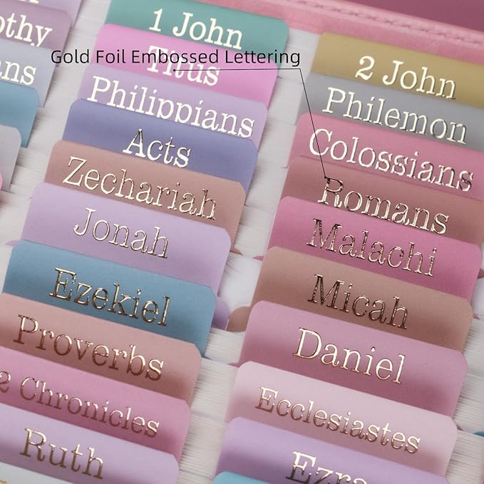 UPAFEXXI-Laminated Bible Tabs (Gold Foil Embossed Lettering), Bible Tabs for Women and Men, Reposition Large Print Stickers, Easy to Read and Apply, 80Chapters Labels for Easy Navigation