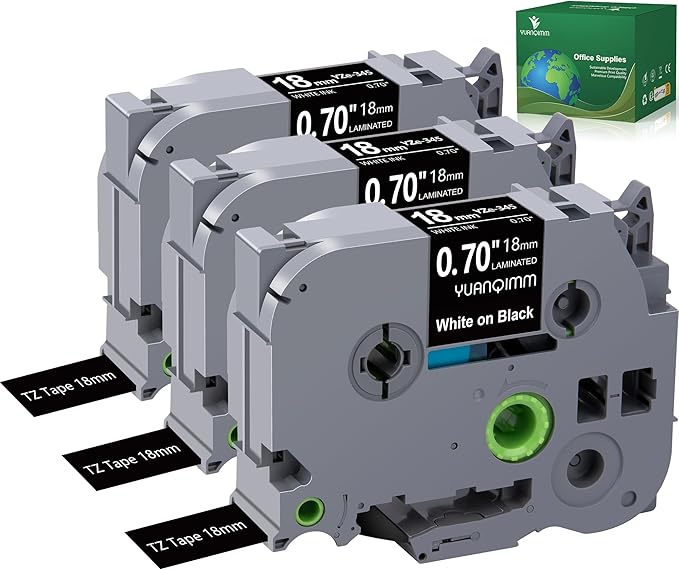 TZe-345 18mm TZe TZ Black Label Tape Compatible with Brother P Touch Label Maker Tape TZ-345 TZe345 TZ345 Label Tape 18mm 0.7 Laminated White on Black for PTD400 PTD410 PTD600, 3-Pack