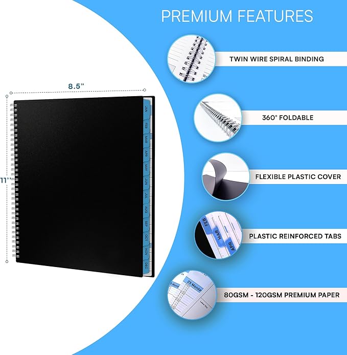 Ensight 2026 Appointment Book and Planner 8.5" x 11" Large Hourly Weekly Daily Schedule Book with Tabs, 30 Minute Time Slots, Blue Calendar Organizer Jan 2026–Dec 2026 Appointment Planner - Blue