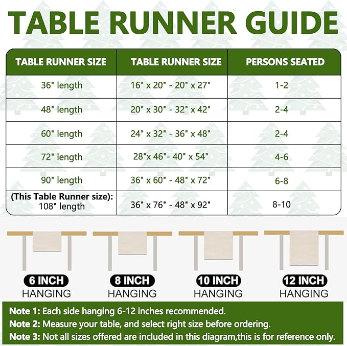 Christmas Table Runner 13x108 Inch, Xmas Trees Star Winter Holiday Decorative Farmhouse Table Decorations for Kitchen Dinning, Indoor Outdoor Dinner Party Decor (Green)