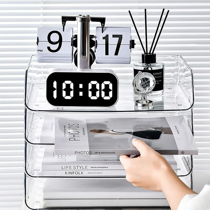 Desk Organizer Stackable Desk Paper Letter Tray Organizer Office Desktop File Paper Holder Book Storage Organization Rack (Clear, 4 x Standard Entry)