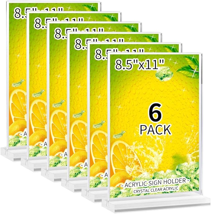 Acrylic Sign Holder 8.5 x 11-Acrylic T-Shaped Desktop Display Stand, Sign Holder,Menu ad Frame. Suitable for Restaurants, Promotions, Photo Frames, Events, Meetings (6 Pieces)