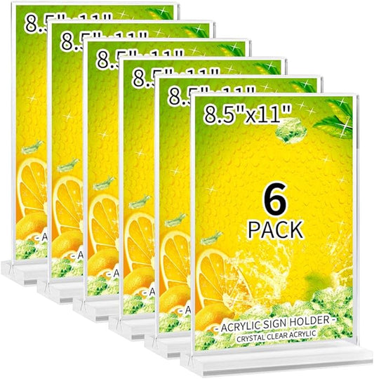 Acrylic Sign Holder 8.5 x 11-Acrylic T-Shaped Desktop Display Stand, Sign Holder,Menu ad Frame. Suitable for Restaurants, Promotions, Photo Frames, Events, Meetings (6 Pieces)