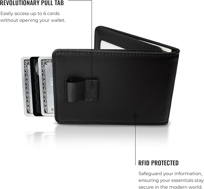 Kings Loot Wallet for Men | Minimalist Slim RFID Blocking Leather Design with Cash Pocket & Card Pull Strap | Holds 1-15 Cards | Stylish & Durable Wallets (Onyx Black)