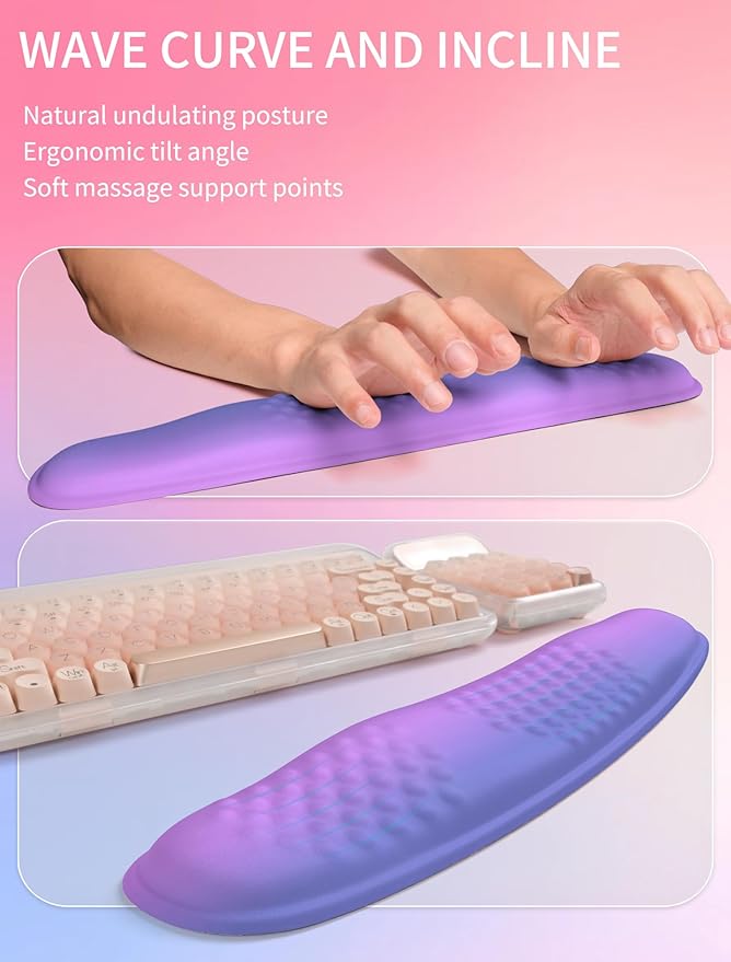 Hokafenle 2in1 Combination, Wave Keyboard Wrist Rest and Ergonomic Curvature Mouse Pad Wrist Support for Relieve Wrist Pain, Filled with Soft Cushion Memory Foam, Gradient Blue Purple