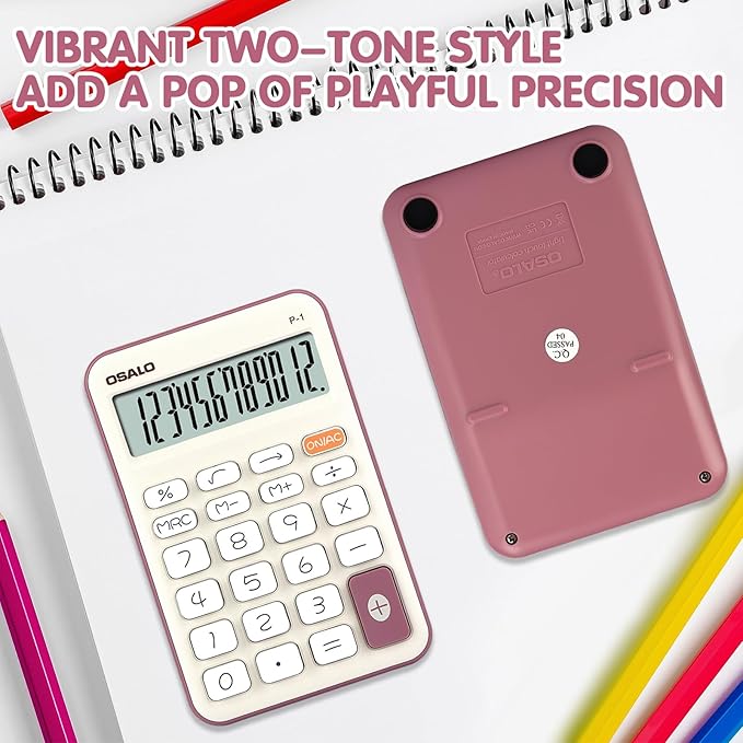 Pendancy Small Desk Calculator Cute, 12 Digit LCD Display, Basic Function, Auto-Sleep, 4.7"x2.9" Pocket-Sized Design Handheld Calculators Desktop, for Office, School, Business & Travel(OS-P1 Purple)
