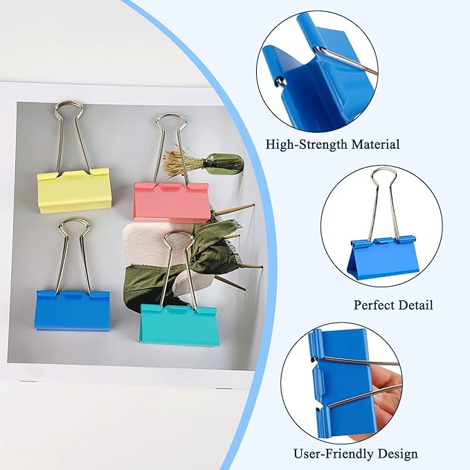 Extra Large 2-Inch Colored Binder Clips, 12-Pack (Pink, Blue, Green, Yellow)