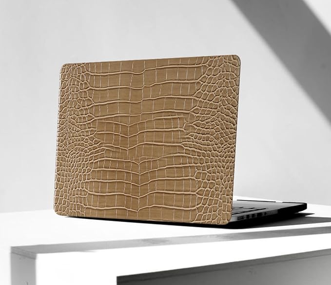 KEROM Compatible with Crocodile MacBook Air 13 Inch Case 2025-2022 M4 M3 M2 A3240 A3113 A2681, Textured Elegant Luxury Aligator Skin Snakeskin PU Leather Hardshell Case & Keyboard Cover, Brown