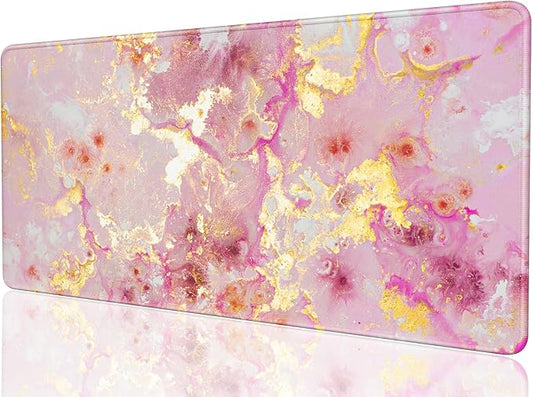 Desk Mat, 32" x 16" XXL Extended Large Gaming Mouse Pad, Desktop Decor Desk Pad, Cute Men Women Office Supplies and Accessories, XL Mouse Mat for Laptop & Keyboard, Pink Gold Marble