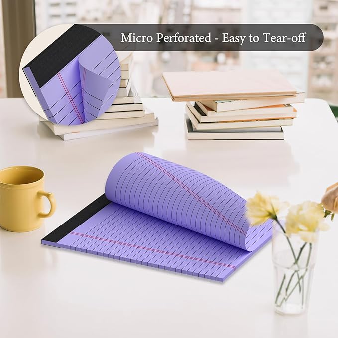 12 Pack Colored Legal Pads 8.5" x 11" Note Pads Wide Ruled Lined Paper with Micro-Perforated Writing Notebook 30 Sheets per Pad (360 Total Pages) Notepad for School, Office & Home Supplies