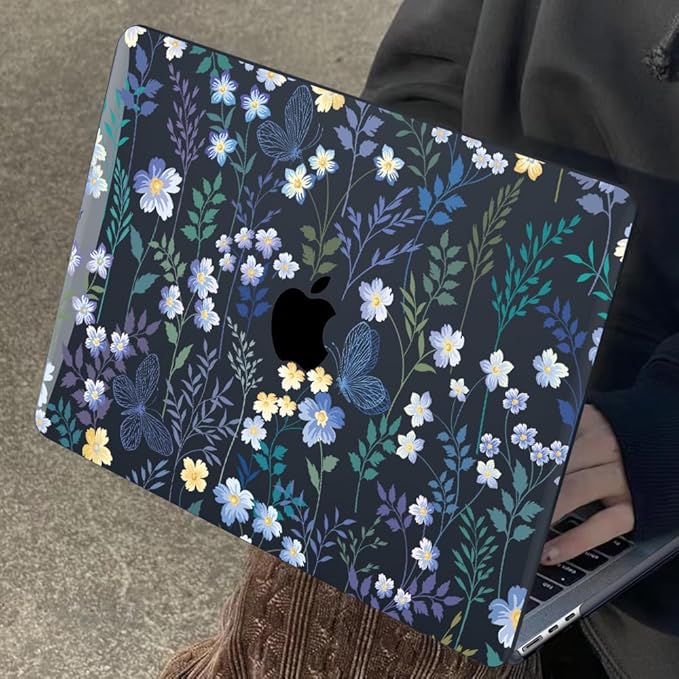 for MacBook Air 13.6 inch Case 2025 2024 2023 2022 Release Model A3240 M4 A3113 M3 A2681 M2, Printed Pattern Plastic Hard Shell for 2025 Mac Air 13.6 M4 Cover, Meadow Wildflower Black