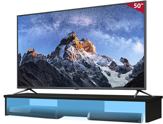 TV Riser Stand with LED Lights, 42.5in Super Large Monitor Stand with Phone Tablet Holder, Tabletop TV Stand Riser for Desk, Desktop Organizer for Computer, TV, Laptop, Printer