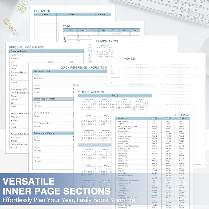 GuassLee Large 2026 Planner, Weekly and Monthly Planner from January 2026-December 2026, 8.5"x 11" Calendar Agenda Book with Back Pocket, Stickers for Home Office School Supplies, Navy Blue