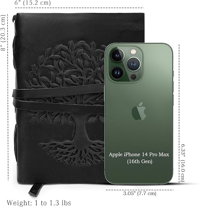 LUXEORIA Tree Of Life Leather Journal for Women and Men, Handcrafted Leather Journal for Writing Womens, Sketchbook, Travel Diary with Unlined Deckle Paper, Black 6x8