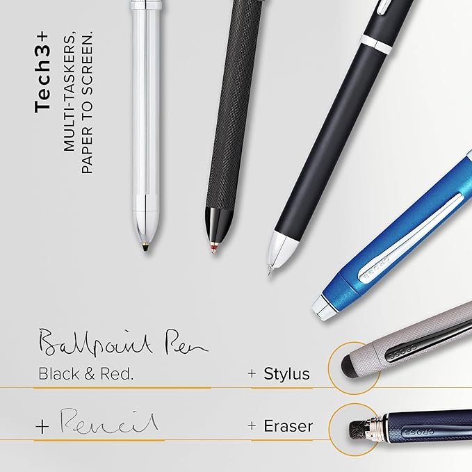 Cross Tech3+ Refillable Tech3+ Presented in a Premium Gift Box - Medium Point, Black Ink, Lustrous Chrome