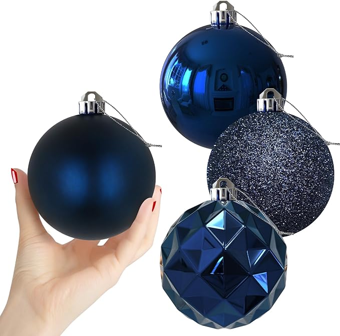 Navy Blue 4.0" Large Christmas Balls - Christmas Tree Decoration Ornaments Shatterproof Hanging Balls for Birthday Halloween Holiday Wedding Decorations Set of 4pcs