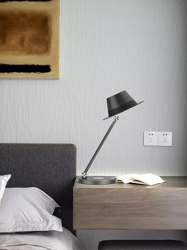 Modern Design Atmosphere Desk Lamp with 15W Wireless Charger,Dimmable Desk Light Eye Caring for Home Office, 3 Color Temperature Touch Control for Study, Reading