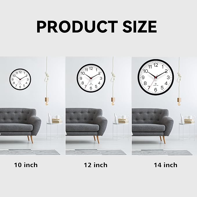 AKCISOT Atomic 14 Inch Wall Clock Analog Clocks for Indoor Kitchen, Battery Operated Clock for Bedroom Office Classroom Living Room(Black)