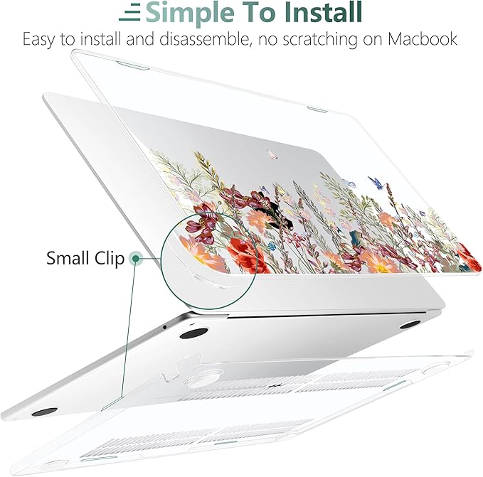 DONGKE Compatible with M4 MacBook Air 15 inch Case 2025 2024 2023 A3241 A3114 A2941 M3 M2 Liquid Retina Display Touch ID, Plastic Hard Case & Keyboard Skin & Screen Protector - Floral Illustration