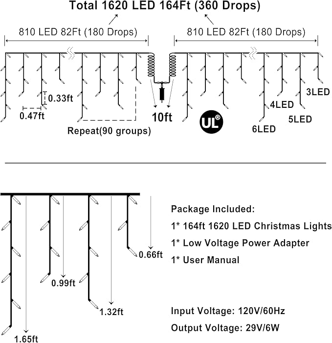 1620 LED Christmas Lights with 360 Drops,164ft 8 Modes Fairy Hanging String Lights with Timer Waterproof, Plug-in Hanging String Lights for Outdoor Holiday Wedding Party Christmas Decor (Multicolor)