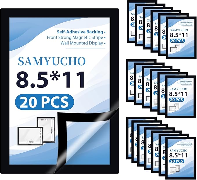 Magnetic Sign Holder 8.5 x 11, 20 PCS Self Adhesive Picture Frame, Wall Window Office Door Fridge Plastic Sheet Protector Sleeve Display for Document Paper Poster Flyer Photo Notice