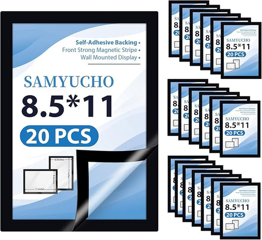 Magnetic Sign Holder 8.5 x 11, 20 PCS Self Adhesive Picture Frame, Wall Window Office Door Fridge Plastic Sheet Protector Sleeve Display for Document Paper Poster Flyer Photo Notice