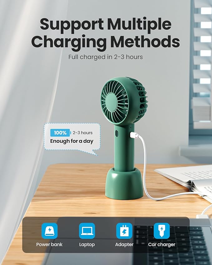 Gaiatop Mini Portable Fan, Navy Green, Cute Design, Rechargeable Battery, Handheld and Desktop, Small and Light