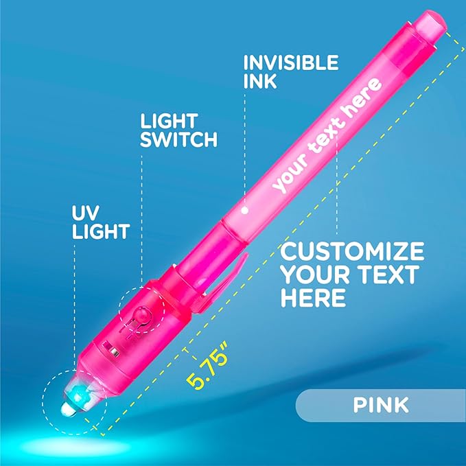 Personalized Invisible ink Pen with UV Light for Kids, Disappearing Ink magic Pen, Custom Secret Spy activity for ages 8-12, kids Gifts in bulk, 12 Pack, Assorted