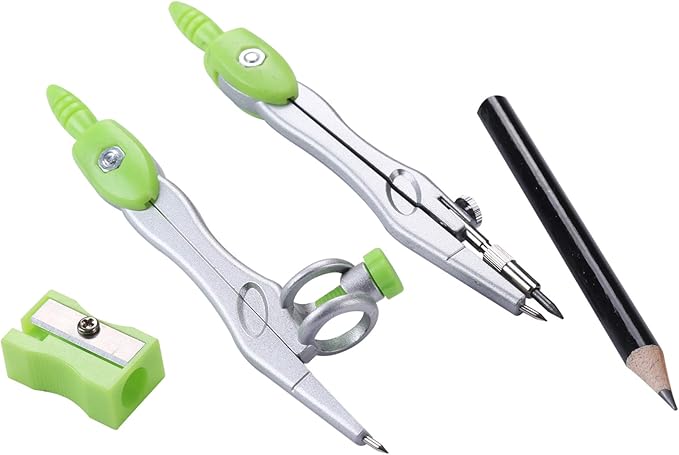 Math Geometry Kit Sets 10 Piece Student Supplies with Shatterproof Storage Box,Includes Rulers,Protractor,Compass,Eraser,Pencil Sharpener,Lead Refills,Pencil,for Drafting（Green）