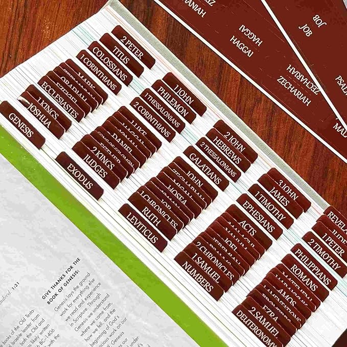 Thinkor Reposition Laminated Bible Tabs, Large Print Stickers, Easy to Read & Apply Bible Tabs for Women & Man (Leather Color)