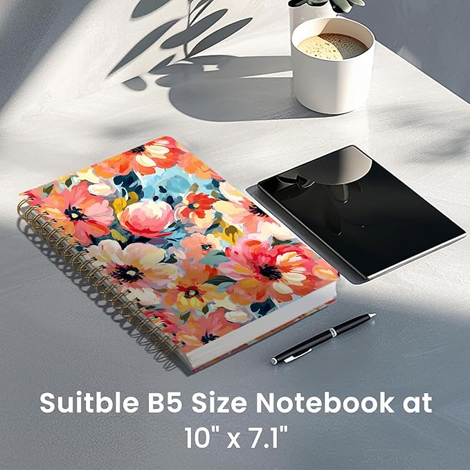 Taja Lined Spiral Notebook Journal for Work, 300 Pages Thick B5 (7.1"x10") College Ruled Journal for Women & Writing, Hardcover Notebook for Note Taking, Perfect for Office Home School, Pastel Garden