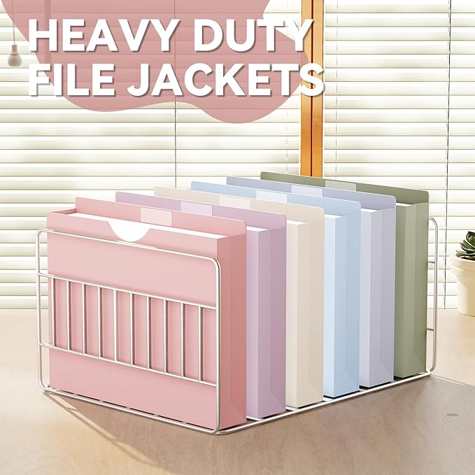 Plastic File Jackets Letter Size,Upgrade Color,12 Pack Manilla Pocket Folders,2 Inch Expanding File Folde for Documents,Heavy Duty Expansion Pocket Files with Straight Cut Tabs,Morandi Color