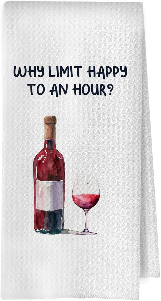 Wine Gifts Kitchen Towels - Gifts for Wine Lovers Dish Towels, Bartender Gifts for Women Decorative Waffle Hand Tea Towel, 16x24 Inches