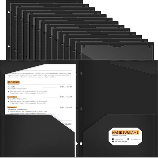 Henoyso 60 Pcs 2 Pocket Plastic Folders with Clear Front Pocket 3 Hole Punched File Folder Letter Size Take Home Documents Holder for Paper Holder Office Business Back to School Supply (Black)