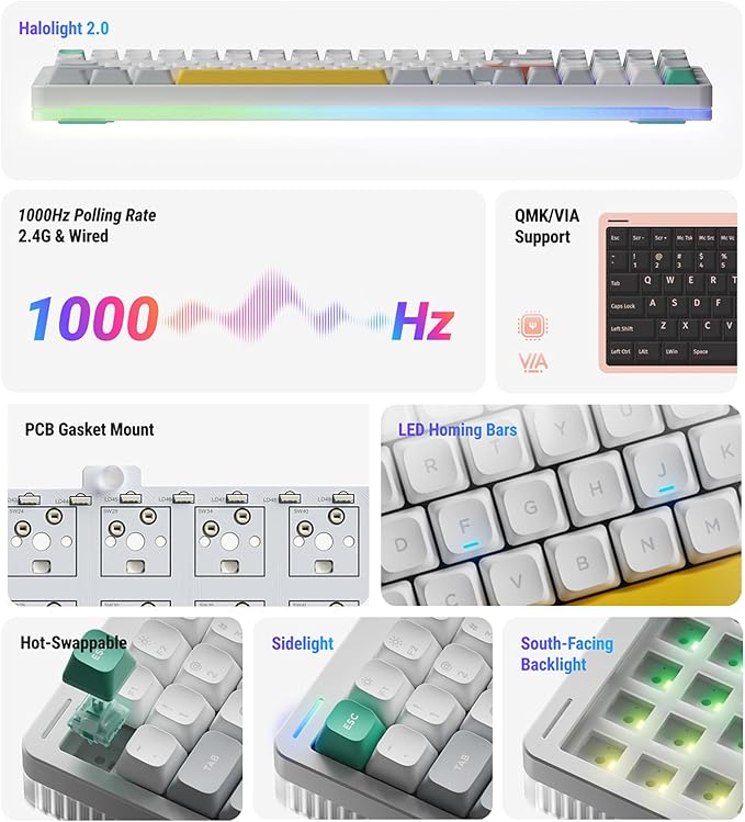 nuphy Halo96 V2 Wireless Keyboard,Gasket Structure,96% Hot Swappable Gaming Keyboard, 99 Kyes RGB Backlit Mechanical Keyboard, Support QMK/VIA,Bluetooth/USB-C/2.4GHz-Pink,Mint Switches (37gf).