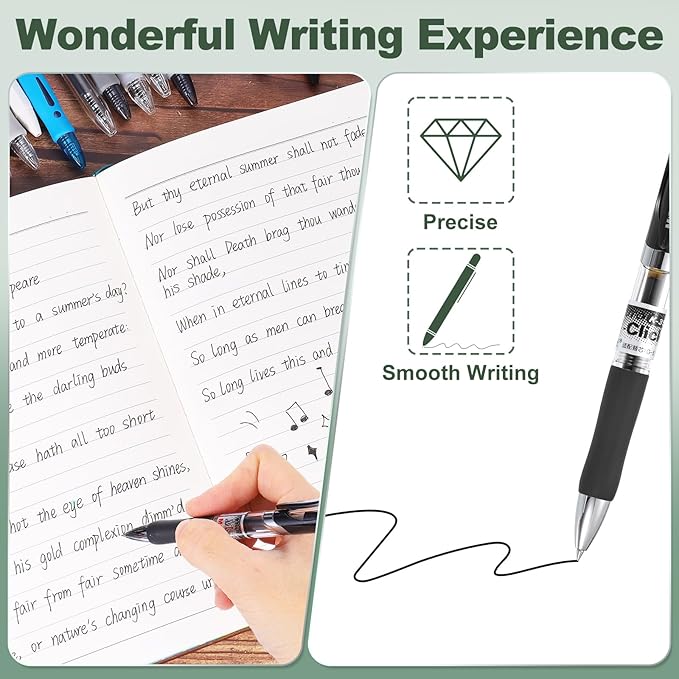 M&G Gel Pen Medium Point 0.5mm, 12 Pack Quick Dry Smooth Retractable Black Gel Ink Rollerball Pen for Home Office Writing Note Taking Journaling Business, Style 1