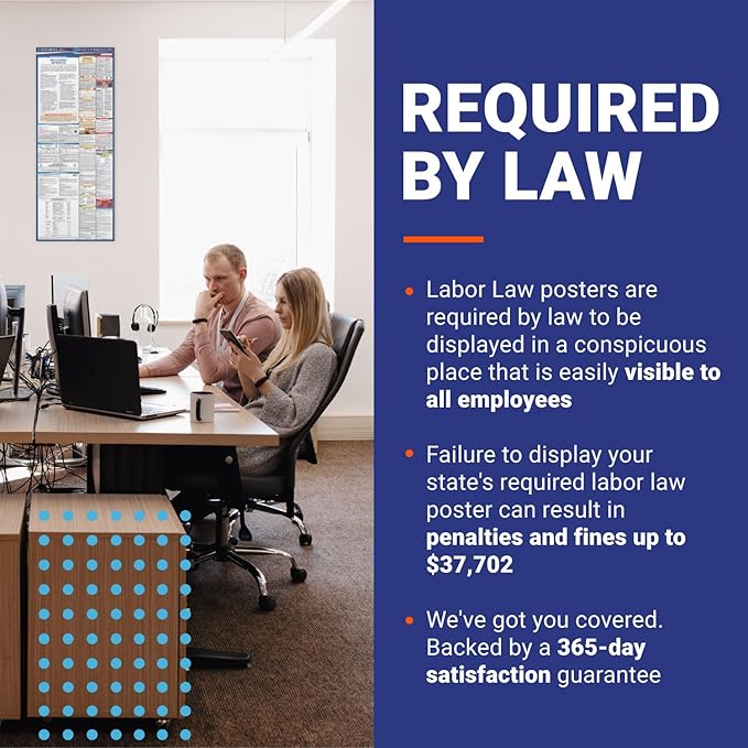 2025 California State and Federal Labor Law Poster - English - OSHA Workplace Compliant - All-in-One Mandatory Regulations Required Compliance Posting16" x 40" Laminated (English)
